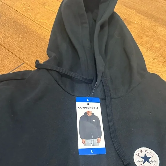 Converse Black Hooded Sweatshirt with Chest Patch - Picture 3 of 4